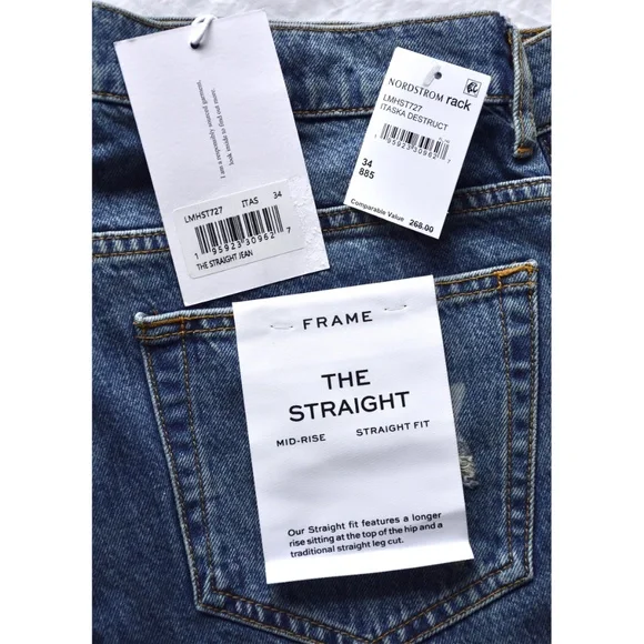 FRAME DENIM NWT THE STRAIGHT LEG ITASKA DESTRUCT JEANS. SIZE 34X32